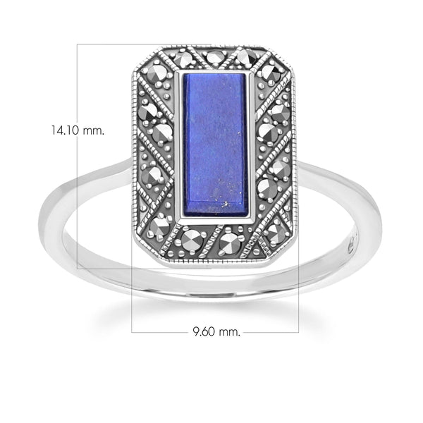 Gemondo Art Deco Style Rectangle Lapis Lazuli And Marcasite Ring In Sterling Silver