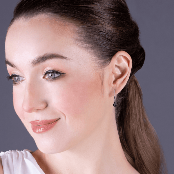 Gemondo Art Deco Style Round Marcasite & Blue Enamel Fan Drop Earrings In 925 Sterling Silver