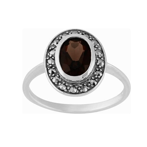 gemondo Art Deco Style Smokey Quartz & Marcasite Ring in 925 Sterling Silver