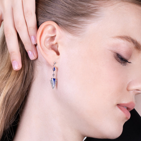 Gemondo Art Deco Style Triangle Lapis Lazuli & Marcasite Drop Earrings In 925 Sterling Silver