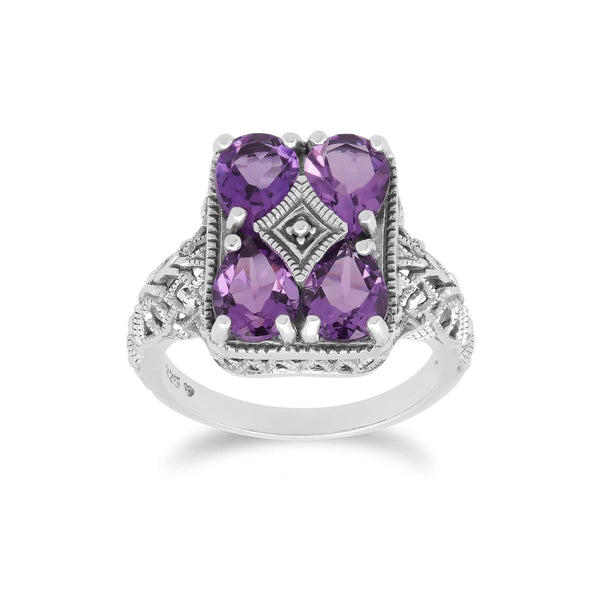 Gemondo Art Nouveau Inspired Amethyst Statement Ring In 925 Sterling Silver