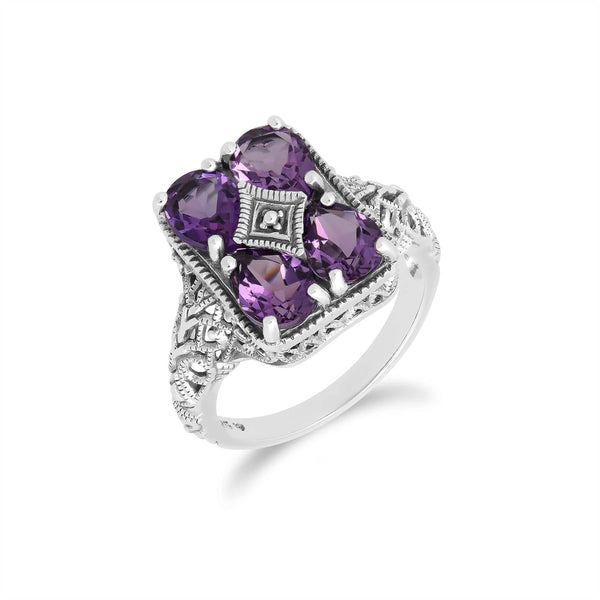 gemondo Art Nouveau Inspired Amethyst Statement Ring in 925 Sterling Silver