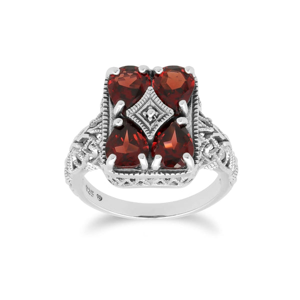 Gemondo Art Nouveau Inspired Garnet Statement Ring In 925 Sterling Silver