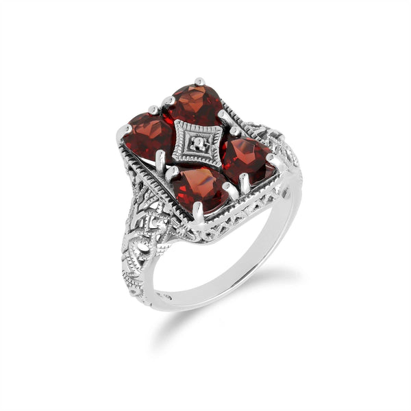 gemondo Art Nouveau Inspired Garnet Statement Ring in 925 Sterling Silver