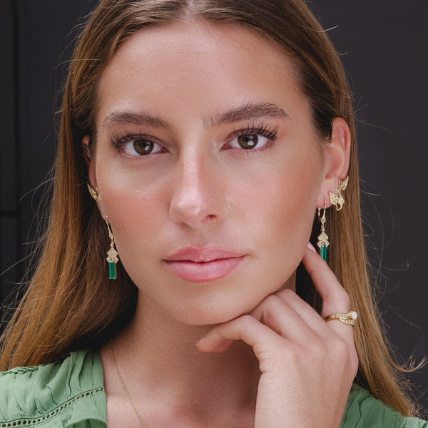 Gemondo Art Nouveau Inspired Marcasite Leaf Earrings In 18ct Gold Plated Silver