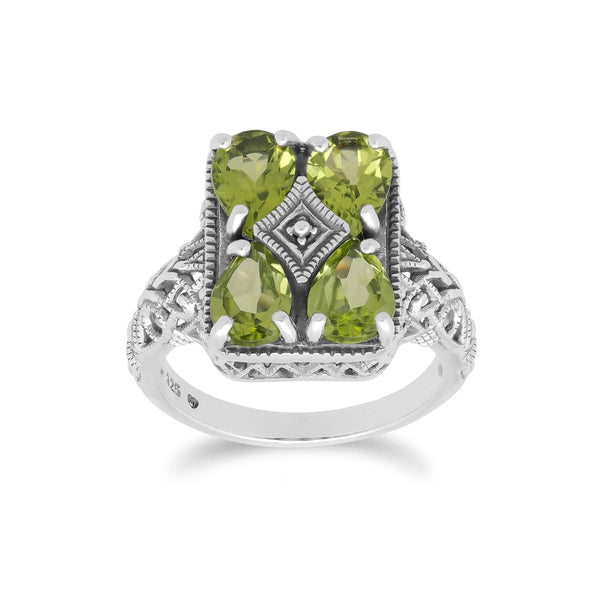 Gemondo Art Nouveau Inspired Peridot Statement Ring In 925 Sterling Silver