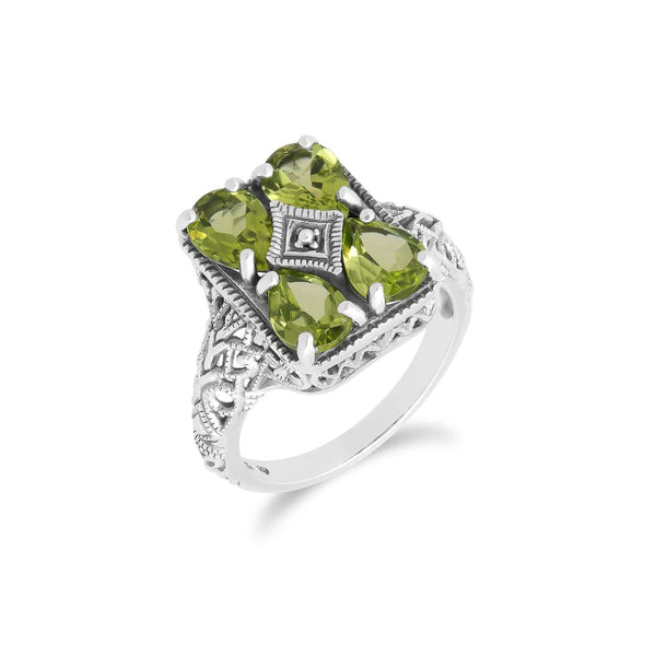 gemondo Art Nouveau Inspired Peridot Statement Ring in 925 Sterling Silver