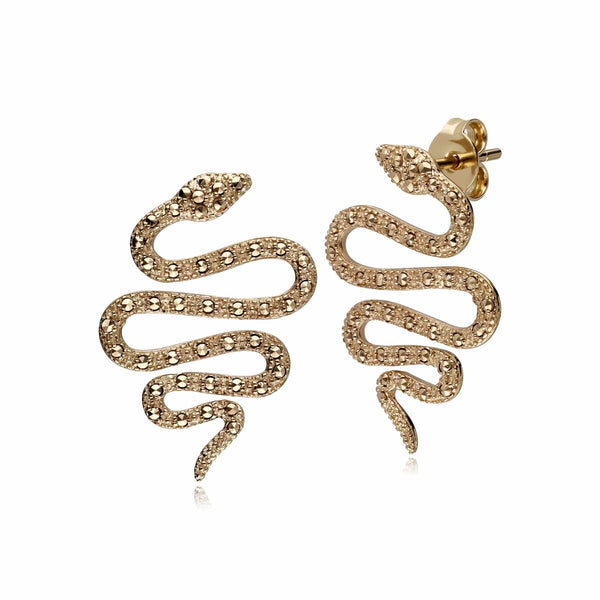 gemondo Art Nouveau Marcasite Snake Wrap Earrings in 18ct Gold Plated Silver