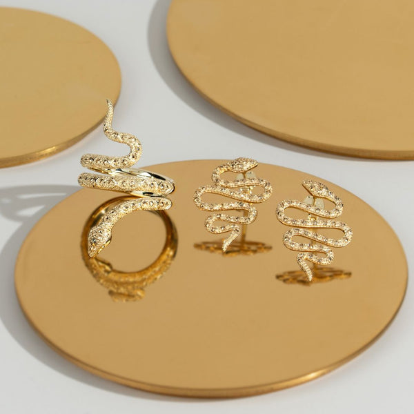 Gemondo Art Nouveau Marcasite Snake Wrap Ring In 18ct Gold Plated Silver