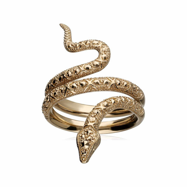 gemondo Art Nouveau Marcasite Snake Wrap Ring in 18ct Gold Plated Silver