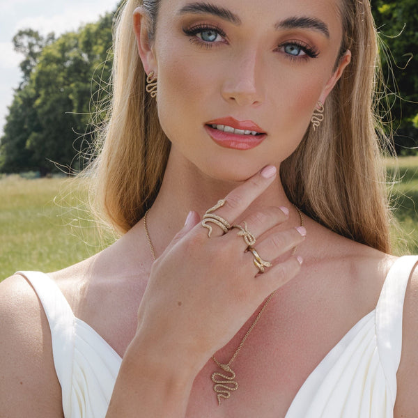 Gemondo Art Nouveau Marcasite Winding Snake Ring In 18ct Gold Plated Silver