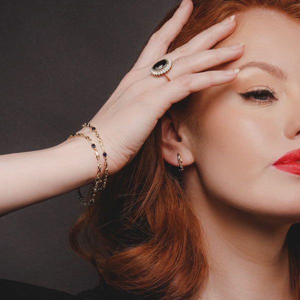 Gemondo Art Nouveau Oval Sapphire & Diamond Drop Earrings In 9ct Yellow Gold