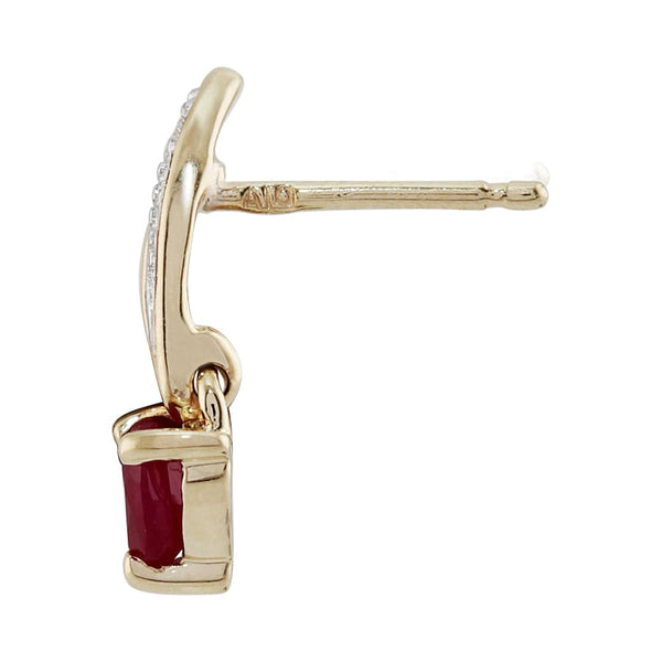 Gemondo Art Nouveau Style Heart Ruby & Diamond Drop Earrings In 9ct Yellow Gold