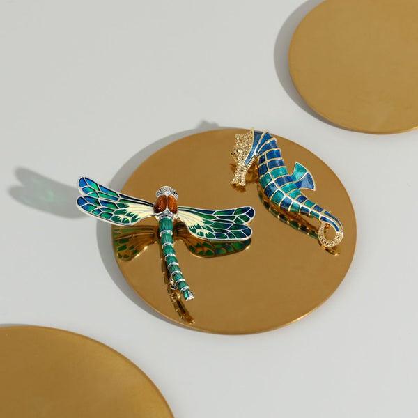 Gemondo Art Nouveau Style Marcasite & Enamel Dragonfly Brooch In Sterling Silver