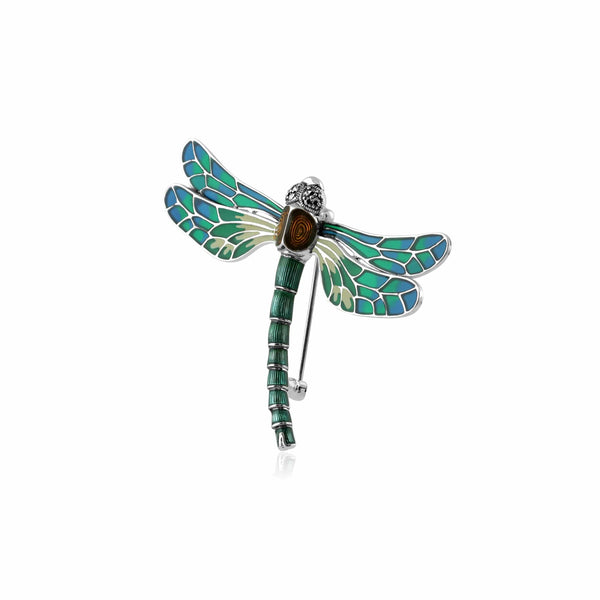 Gemondo Art Nouveau Style Marcasite & Enamel Dragonfly Brooch In Sterling Silver