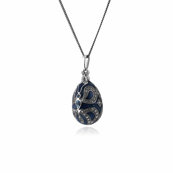 Gemondo Art Nouveau Style Pear Blue Topaz Egg Pendant