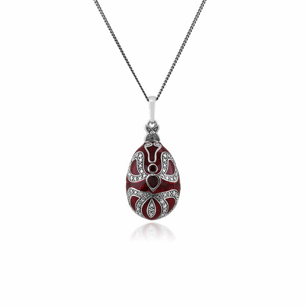 gemondo Art Nouveau Style Pear Garnet Egg Style Pendant in 925 Sterling Silver