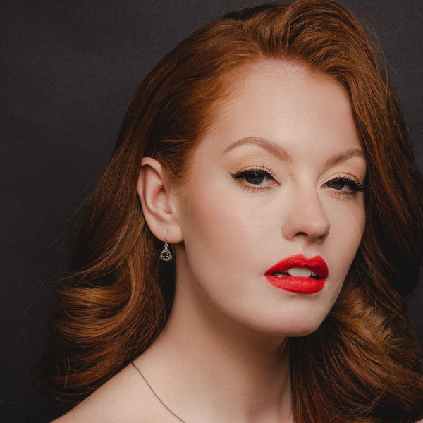 Gemondo Art Nouveau Style Pear Garnet & Marcasite Garland Drop Earrings In Silver