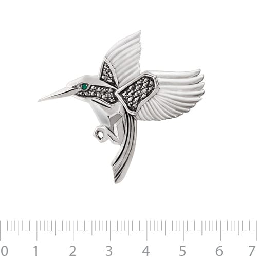Gemondo Art Nouveau Style Round Marcasite Hummingbird Brooch In 925 Sterling Silver