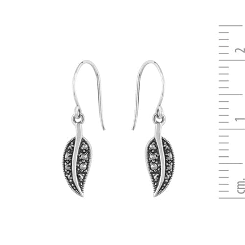 Gemondo Art Nouveau Style Round Marcasite Leaf Drop Earrings In 925 Sterling Silver
