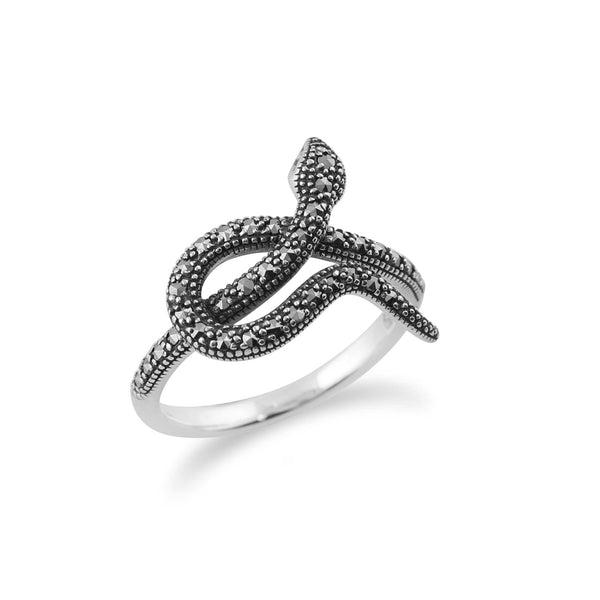 Gemondo Art Nouveau Style Round Marcasite Snake Wrap Ring In 925 Sterling Silver