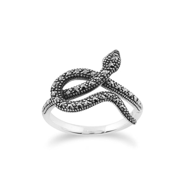 gemondo Art Nouveau Style Round Marcasite Snake Wrap Ring in 925 Sterling Silver