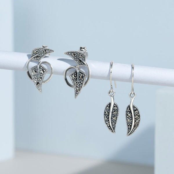 Gemondo Art Nouveau Style Round Marcasite Stud Earrings In 925 Sterling Silver