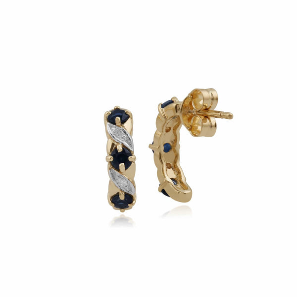 Gemondo Art Nouveau Style Sapphire & Diamond Half Hoop Earrings In 9ct Gold