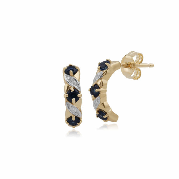 gemondo Art Nouveau Style Sapphire & Diamond Half Hoop Earrings in 9ct Gold