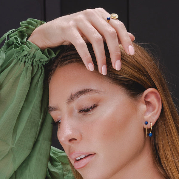 Gemondo Caruso Lapis Lazuli Dangle Hoop Earrings In Gold Plated Sterling Silver