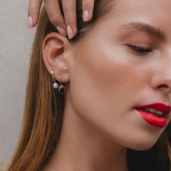 Gemondo Caruso Pearl Dangle Hoop Earrings In Gold Plated Sterling Silver