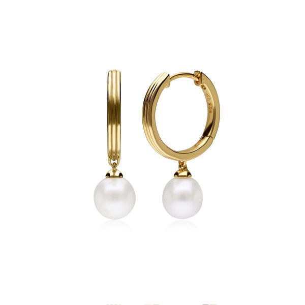 gemondo Caruso Pearl Dangle Hoop Earrings in Gold Plated Sterling Silver