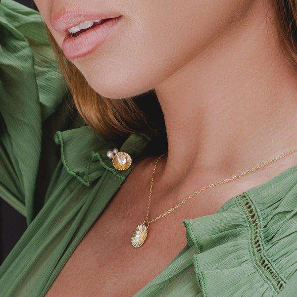 Gemondo Caruso White Topaz Floral Pendant In Gold Plated Sterling Silver