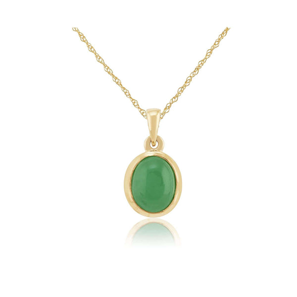 gemondo Classic 2.53ct Dyed Green Jade Cabochon Pendant Necklace in 9ct Yellow Gold