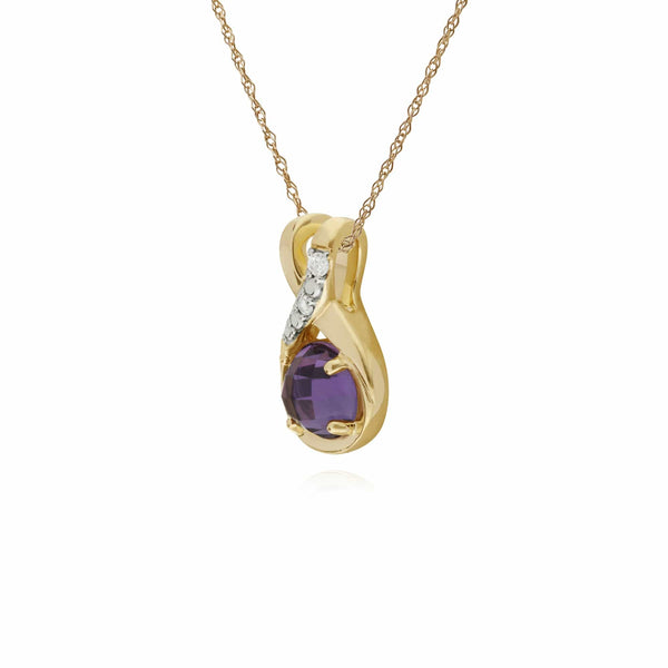 Gemondo Classic Amethyst Checkerboard & Diamond Bale Pendant In 9ct Gold