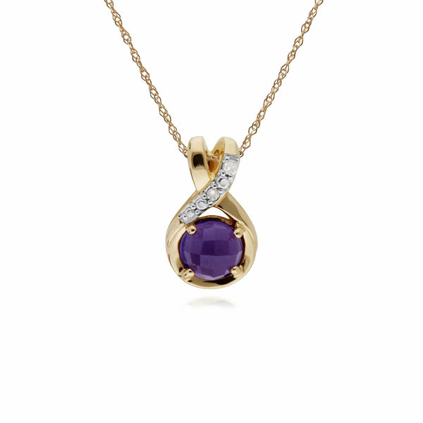 gemondo Classic Amethyst Checkerboard & Diamond Bale Pendant in 9ct Gold