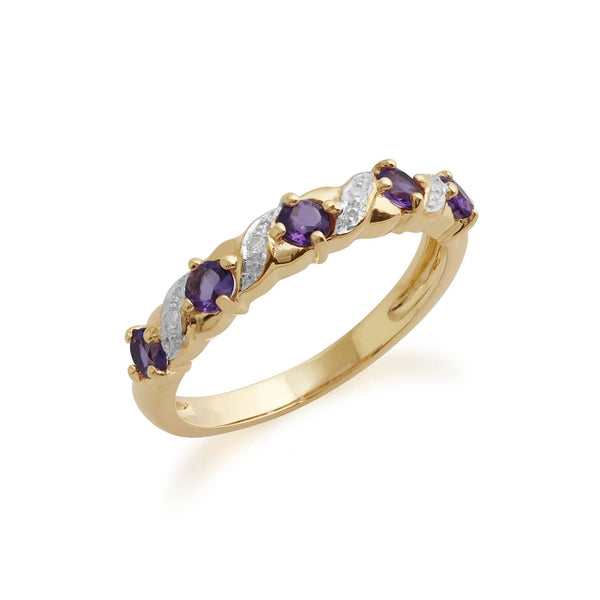 Gemondo Classic Amethyst & Diamond Half Eternity Ring In 9ct Yellow Gold