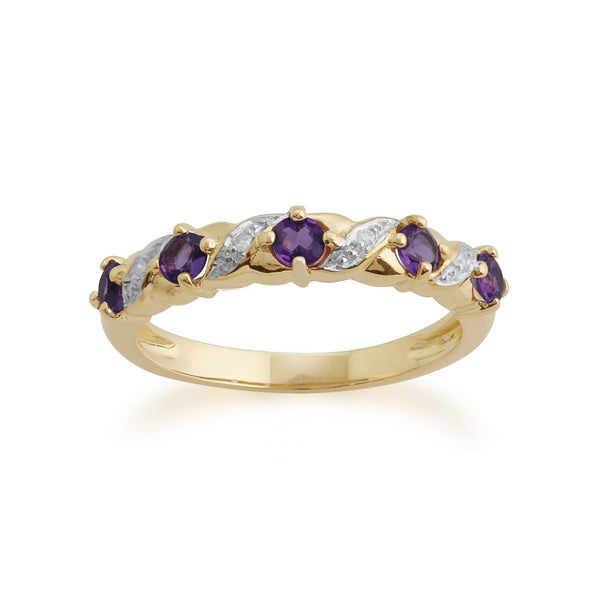 gemondo Classic Amethyst & Diamond Half Eternity Ring in 9ct Yellow Gold