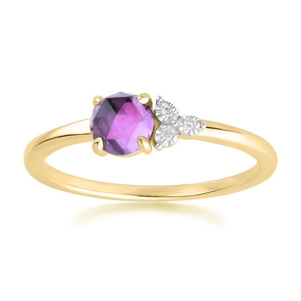 gemondo Classic Amethyst & Diamond Ring in 9ct Yellow Gold