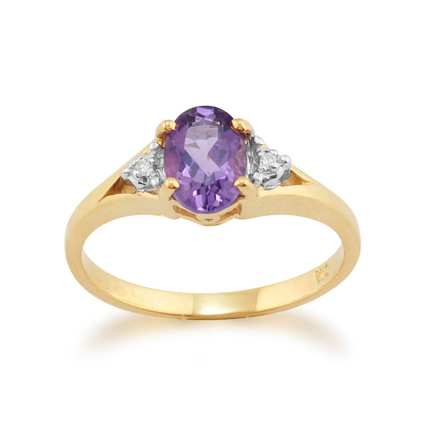gemondo Classic Amethyst & Diamond Ring in 9ct Yellow Gold