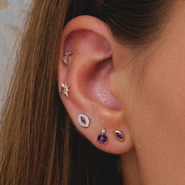 Gemondo Classic Amethyst & Diamond Stud Earrings In 9ct Yellow Gold