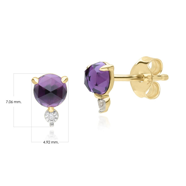 Gemondo Classic Amethyst & Diamond Stud Earrings In 9ct Yellow Gold