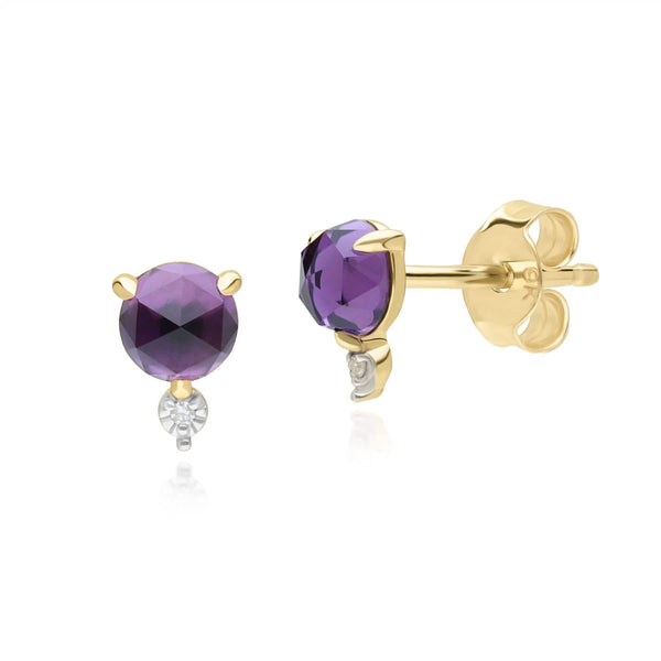 gemondo Classic Amethyst & Diamond Stud Earrings in 9ct Yellow Gold