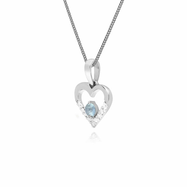 Gemondo Classic Aquamarine & Diamond Love Heart Shaped Pendant In 9ct White Gold