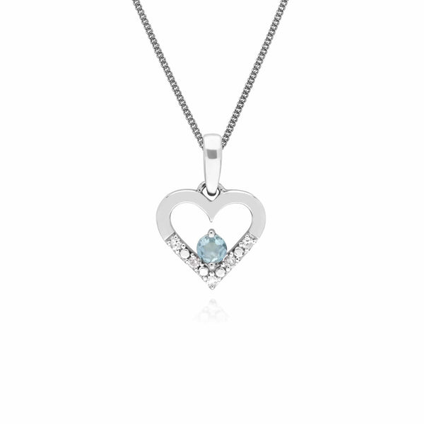gemondo Classic Aquamarine & Diamond Love Heart Shaped Pendant in 9ct White Gold