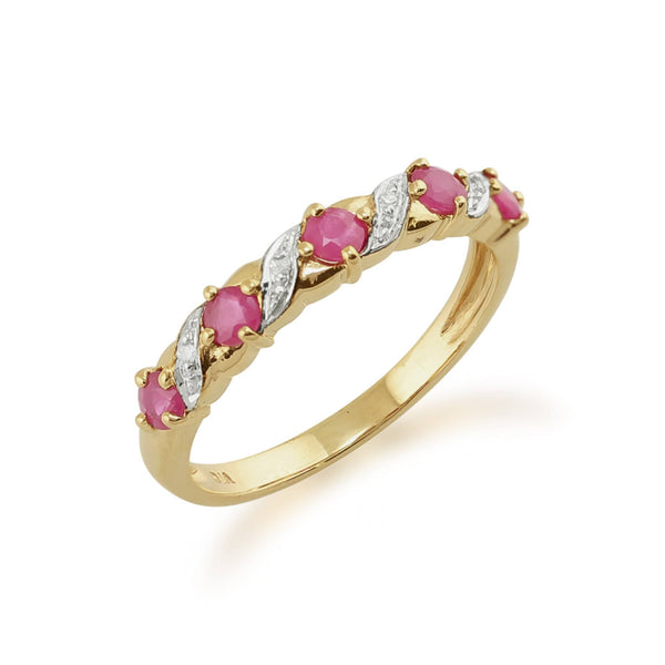 Gemondo Classic Art Nouveau Round Ruby & Diamond Half Eternity Ring In 9ct Yellow Gold