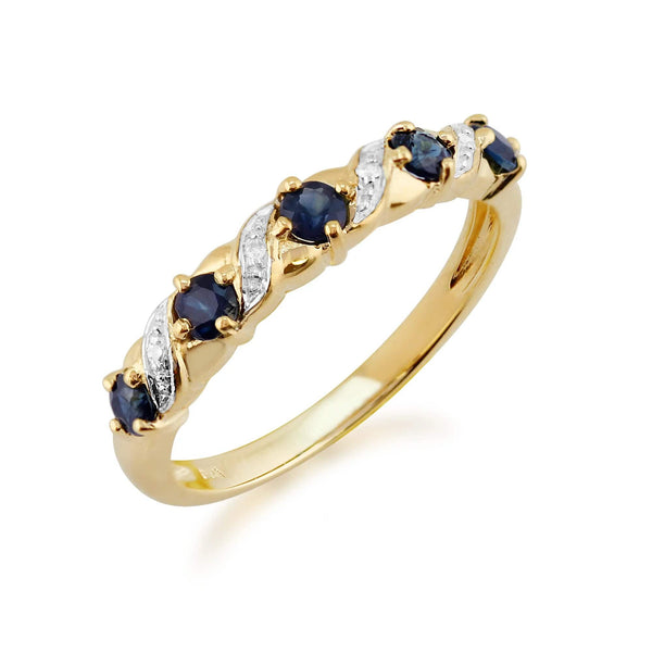 Gemondo Classic Art Nouveau Round Sapphire & Diamond Half Eternity Ring In 9ct Yellow Gold