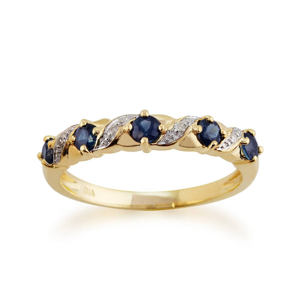 gemondo Classic Art Nouveau Round Sapphire & Diamond Half Eternity Ring In 9ct Yellow Gold