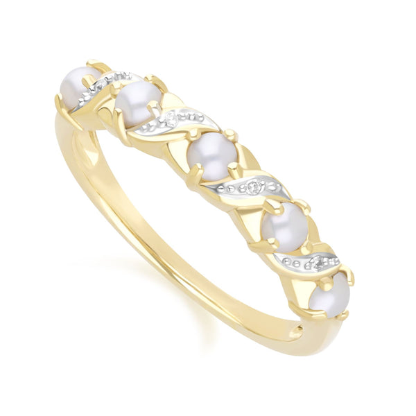 Gemondo Classic Art Nouveau Style Pearl & Diamond Eternity Ring In 9ct Yellow Gold