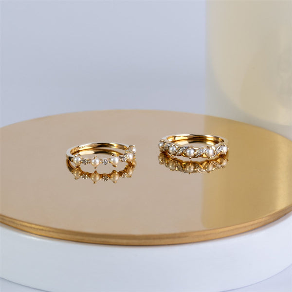 Gemondo Classic Art Nouveau Style Pearl & Diamond Eternity Ring In 9ct Yellow Gold